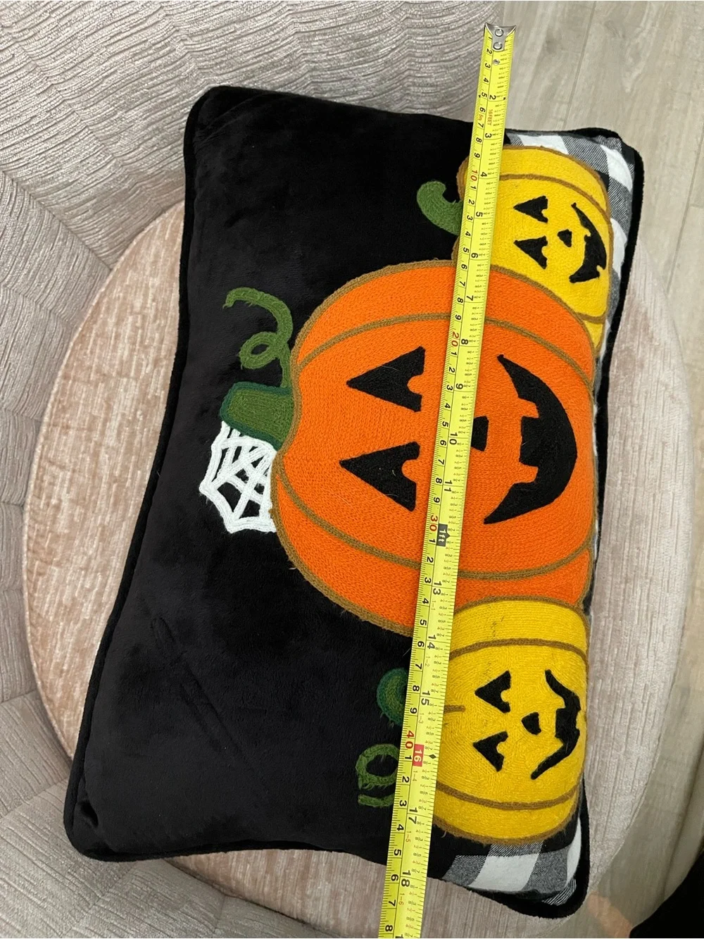 Halloween Home Decor Throw Pillow One Orange Pumpkin & Two Yellow Pumpkins